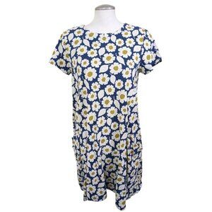 Seasalt Cornwall Dress US 8 Daisy Floral Navy Blue Olive Green Cotton Pockets